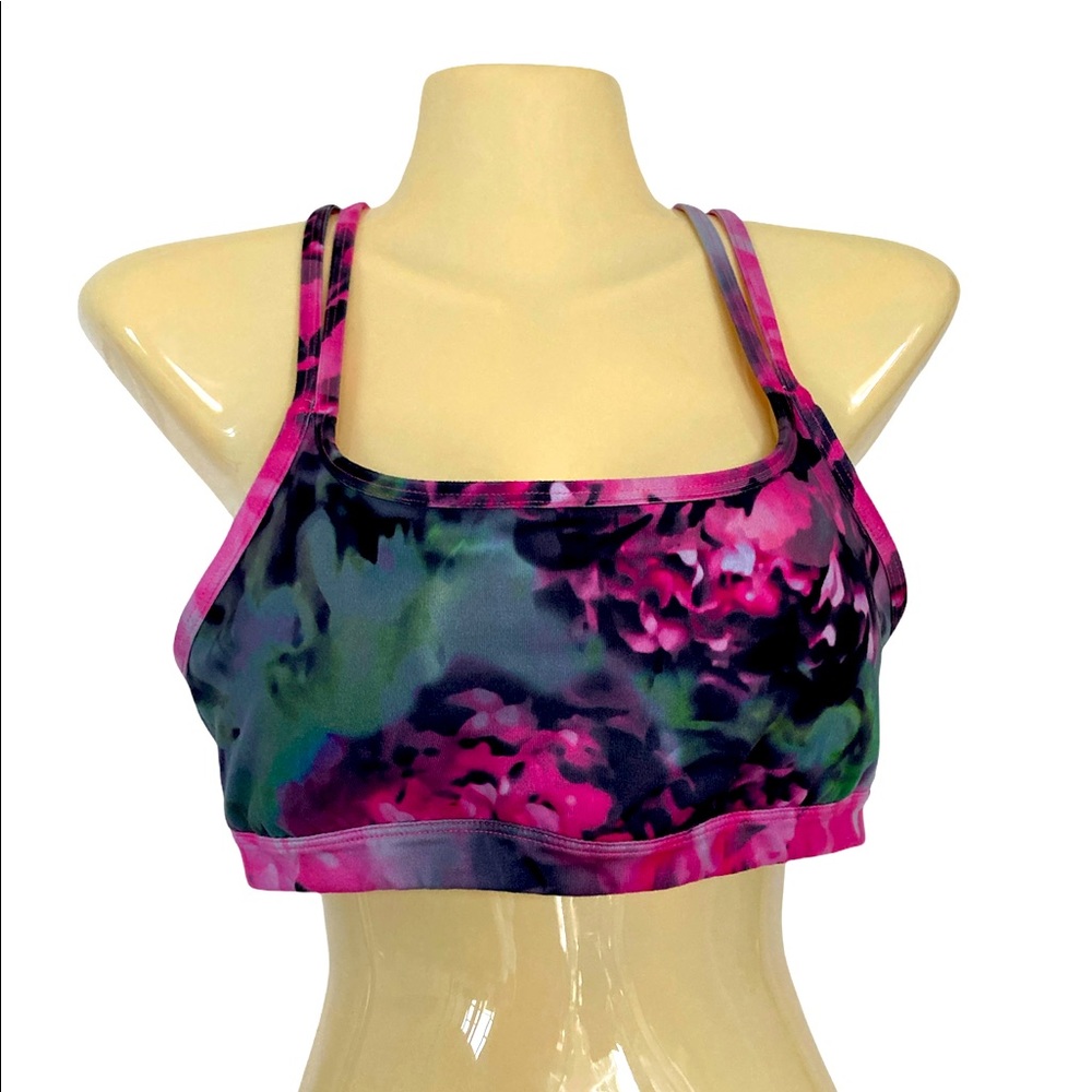 Athleta Sports Bra Floral Crisscross Straps Workout Yoga Gym Purple Pink Small